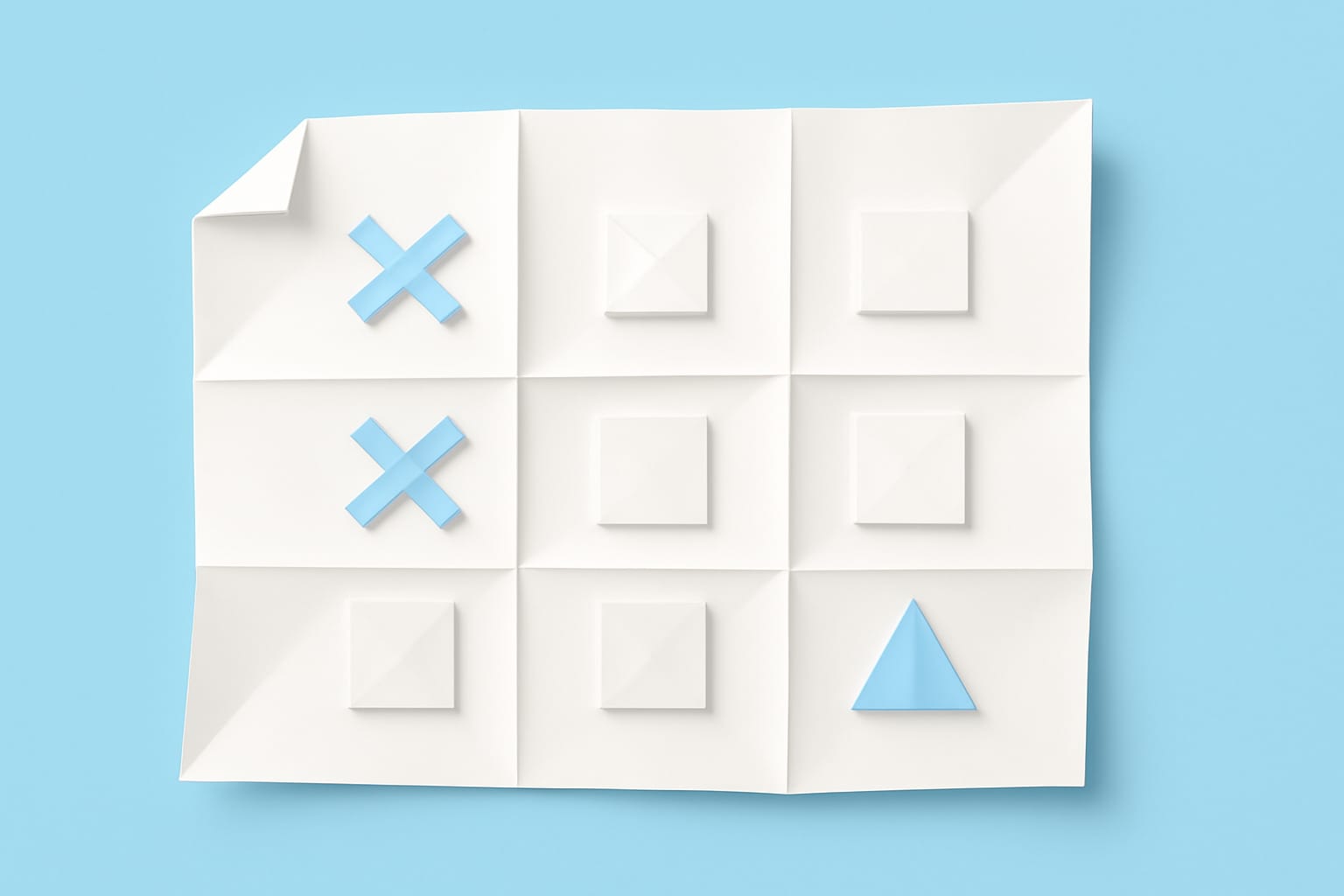 Editorial illustration in origami-folded style depicting a meta field decision grid for FHIR diff ignore policy