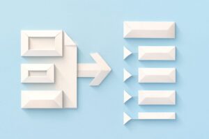 Editorial illustration in origami-folded style depicting a JSON diff transforming into a JSON Patch with test, remove, add, replace ops
